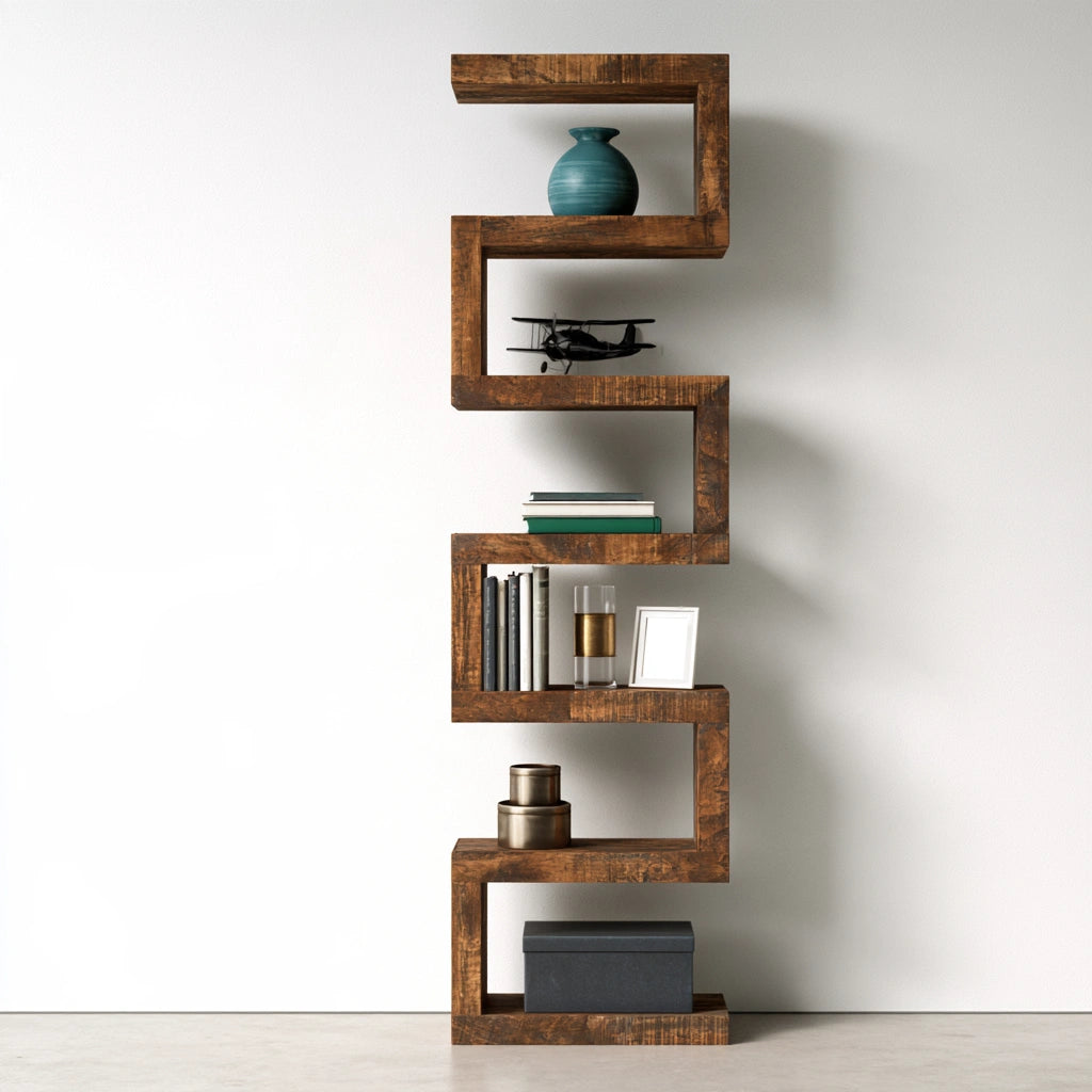 Libreria a giorno in legno a cinque livelli, colore marrone