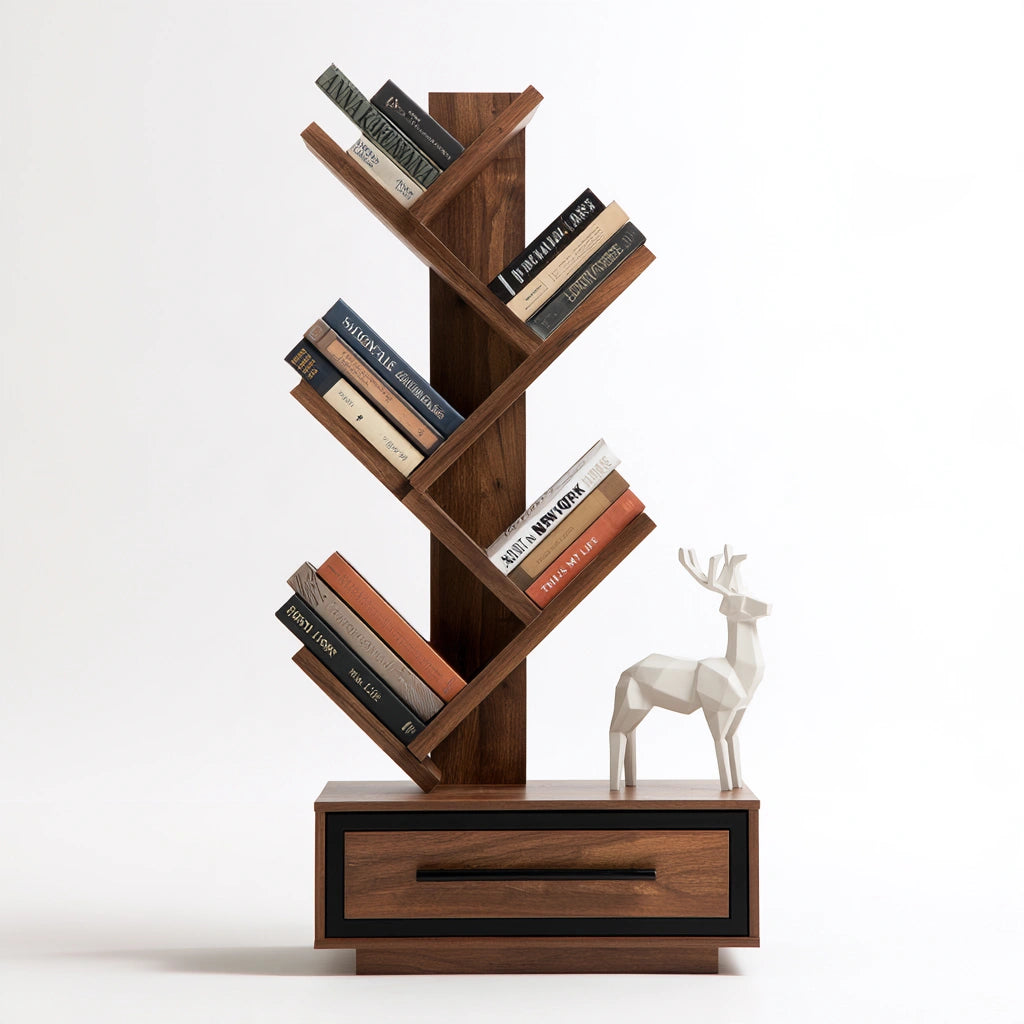 Libreria ad albero dalle linee essenziali, colore grigio